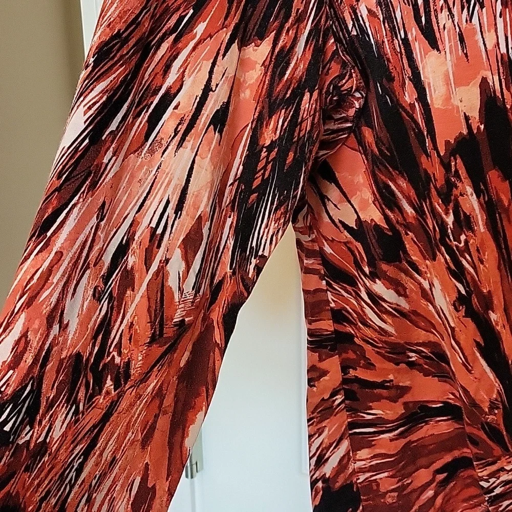 Ruby Rd. Favorites Petite Large Blouse Orange Red Black White Splatter